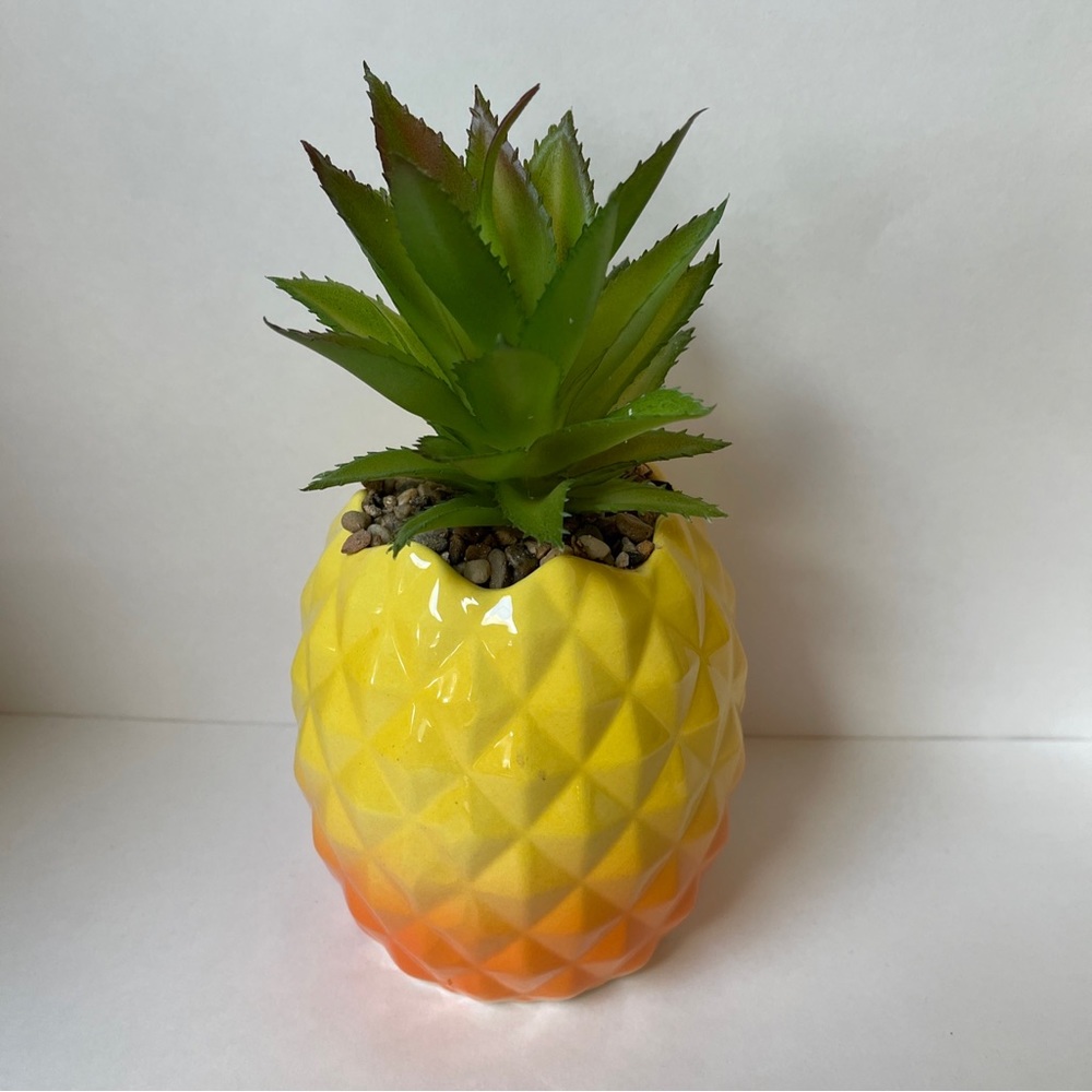 Garden Party Ceramic Pineapple Faux Succulent Planter Decor 9" Yellow/Orange
